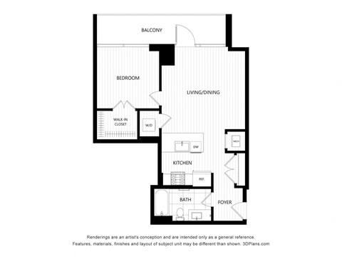 a floor plan of a unit with a bedroom and a living room